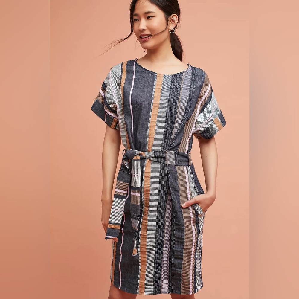 Anthropologie Striped Mini Dress in Blue and Brown